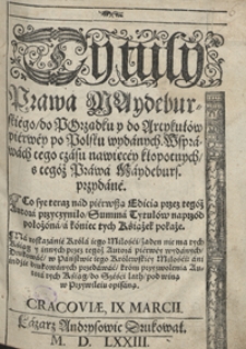 Tytuły Prawa Maydeburskiego do Porządku y do Artykuł&oacute;w pierwey po Polsku wydanych [...]. - Wyd. 1575 B (73)