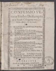 Confessio Vera ex Verbo Dei sumpta & in Synodo Czengerina vno consensu exhibita & declarata [...]