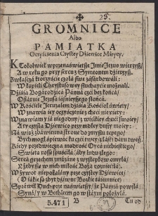 Gromnice Albo Pamiatka Oczyśczenia Czystey Dźiewice Màryey