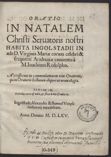Oratio In Natalem Christi Servatoris nostri [...]