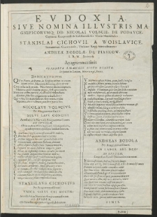 Eudoxia, Sive Nomina Illustris Magnificorumque DD. Nicolai Volscii, De Podayce, [...]