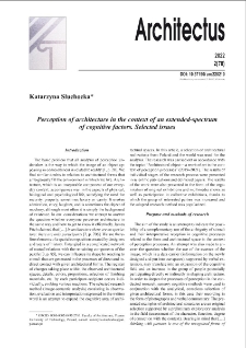 Perception of architecture in the context of an extended-spectrum of cognitive factors. Selected issues