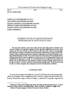 Current state of odour nuisance from biogas plants in Slovakia