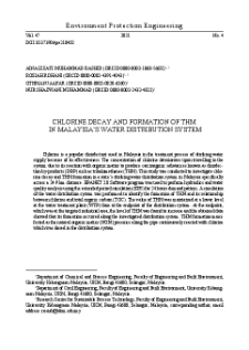 Chlorine decay and formation of THM in Malaysia's water distribution system