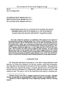 Performance evaluation of nanofiltration membranes for dye removal of synthetic hand-drawn batik industry wastewater