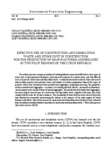 Effective use of construction and demolition waste and stone dust in construction for the production of manufactured aggregates in two pilot regions of the Czech Republic