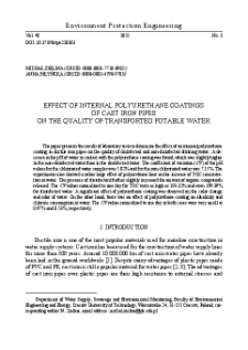 Effect of internal polyurethane coatings of cast iron pipes on the quality of transported potable water