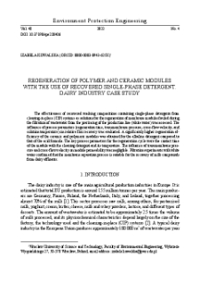 Regeneration of polymer and ceramic modules with the use of recovered single-phase detergent. Dairy industry case study