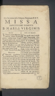 Die Dominica infra Octavam Nativitatis Beatae Mariae Virginis Missa Sanctissimi Nominis Beatae Mariae Virginis