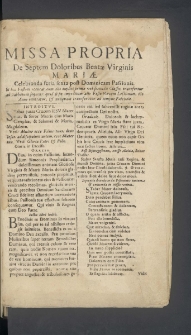 Missa Propria De Septem Doloribus Beatæ Virginis Mariæ Celebranda feria sexta post Dominicam Passionis