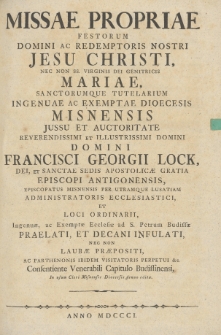 Missae Propriae Festorum Domini ac Redemptoris Nostri Jesu Christi, [...] In usum Cleri Misnensis Dioecesis denuo editæ