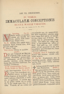 Die VII. Decembris In Vigilia Immaculat&aelig; Conceptionis Beat&aelig; Mari&aelig; Virginis
