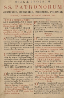 Missæ Propriæ SS. Patronorum Germaniae, Hungariae, Bohemiae, Poloniae Styriae, Carinthiae, Moraviae, Silesiae, Etc.