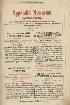 Appendix Missarm novarum, quae tum ad universam Ecclesiam nuper extensae, tum ex speciali gratia Dioecesi Vratislaviensi ab Apostolica Sede indultae sunt