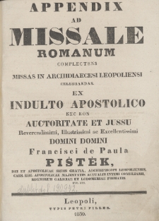 Appendix Ad Missale Romanum Complectens Missas In Archidiaecesi Leopoliensi Celebrandas [...]