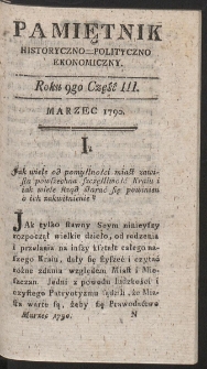 Pamiętnik Historyczno-Polityczny. R. 1790. T. 1-2 (Marzec)
