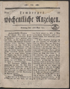 Lemberger Wöchentliche Anzeigen. R. 1792 Nr 39