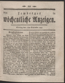 Lemberger Wöchentliche Anzeigen. R. 1793 Nr 74