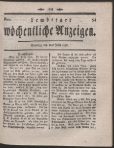 Lemberger W&ouml;chentliche Anzeigen. R. 1798 Nr 54