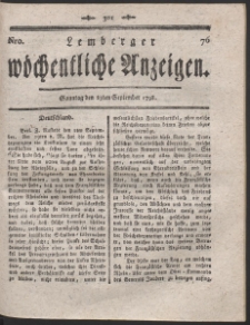 Lemberger W&ouml;chentliche Anzeigen. R. 1798 Nr 76