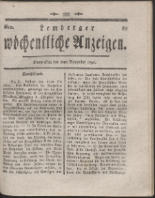 Lemberger Wöchentliche Anzeigen. R. 1798 Nr 89