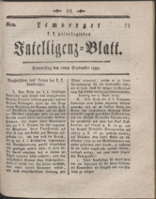 Lemberg Kaiserlich-K&ouml;nigliches Intelligenz-Blatt. R. 1799 nr 73