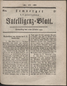Lemberg Kaiserlich-K&ouml;nigliches Intelligenz-Blatt. R. 1799 Nr 87