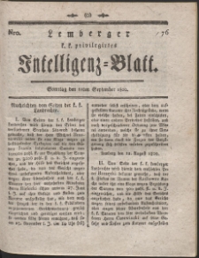 Lemberg Kaiserlich-K&ouml;nigliches Intelligenz-Blatt. R. 1800 Nr 76