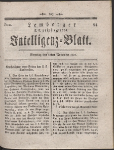 Lemberg Kaiserlich-K&ouml;nigliches Intelligenz-Blatt. R. 1801 Nr 94