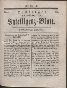 Lemberg Kaiserlich-K&ouml;nigliches Intelligenz-Blatt. R. 1802 Nr 83