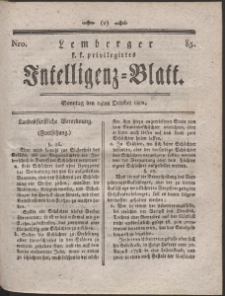 Lemberg Kaiserlich-K&ouml;nigliches Intelligenz-Blatt. R. 1802 Nr 85