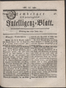 Lemberg Kaiserlich-K&ouml;nigliches Intelligenz-Blatt. R. 1803 Nr 47