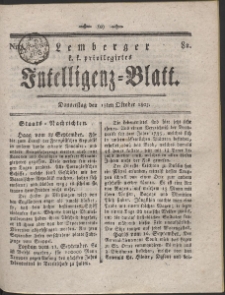 Lemberg Kaiserlich-K&ouml;nigliches Intelligenz-Blatt. R. 1803 Nr 82