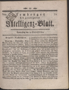 Lemberg Kaiserlich-K&ouml;nigliches Intelligenz-Blatt. R. 1804 Nr 74