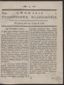 Lwowskie Tygodniowe Wiadomości. R. 1786 Nr 2
