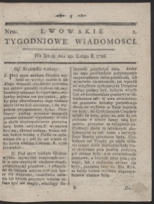 Lwowskie Tygodniowe Wiadomości. R. 1786 Nr 2