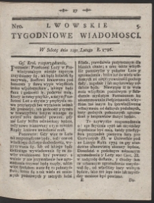 Lwowskie Tygodniowe Wiadomości. R. 1786 Nr 5