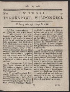 Lwowskie Tygodniowe Wiadomości. R. 1786 Nr 7