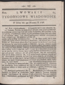 Lwowskie Tygodniowe Wiadomości. R. 1786 Nr 65