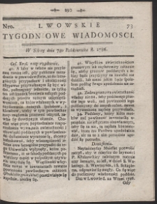 Lwowskie Tygodniowe Wiadomości. R. 1786 Nr 73