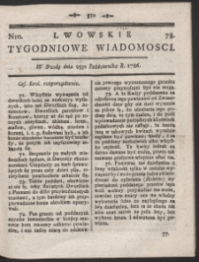 Lwowskie Tygodniowe Wiadomości. R. 1786 Nr 78