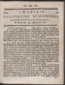 Lwowskie Tygodniowe Wiadomości. R. 1786 Nr 85