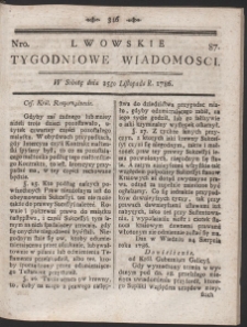 Lwowskie Tygodniowe Wiadomości. R. 1786 Nr 87