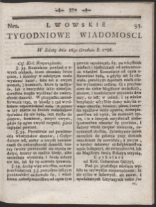 Lwowskie Tygodniowe Wiadomości. R. 1786 Nr 93