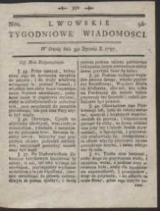 Lwowskie Tygodniowe Wiadomości. R. 1786 Nr 98