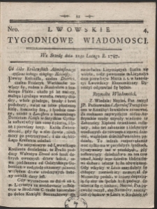 Lwowskie Tygodniowe Wiadomości. R. 1787 Nr 4