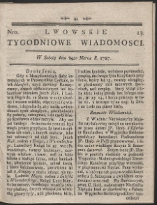 Lwowskie Tygodniowe Wiadomości. R. 1787 Nr 13