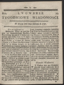 Lwowskie Tygodniowe Wiadomości. R. 1787 Nr 20