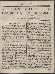 Lwowskie Tygodniowe Wiadomości. R. 1787 Nr 21