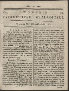 Lwowskie Tygodniowe Wiadomości. R. 1787 Nr 23